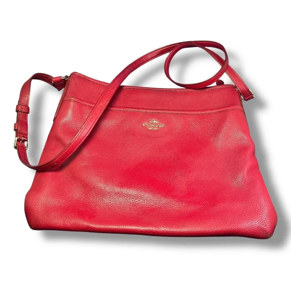 Coach Red Pebbled Leather Crossbody Bag F37321 Adjustable Strap Shoulder Purse
